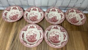 Johnson Brothers Old Britain Castles Pink Denbigh 6” Cereal Bowls Set of 6